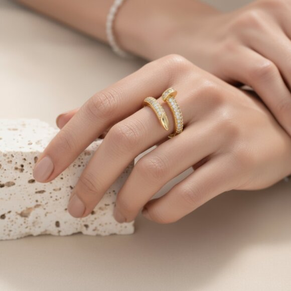 Classic and Modern Nail Shaped Luxury Inspired Design Open Adjustable Ring - Picture 5 of 5